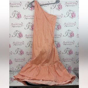 Fourteenth place one shoulder dress, long, Asymmetrical Striped Orange dress